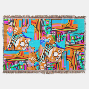 Electric Orange & Cyan Dreams — Abstract Pop Desig Throw Blanket