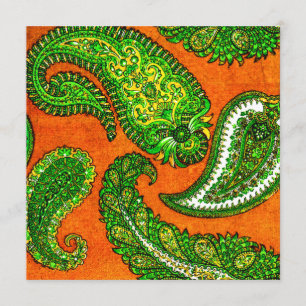 Electric Orange & Green Paisley Wedding Invitation