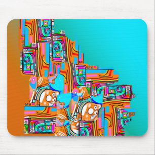 Electric Orange & Turquoise Dreams — Abstract Pop Mouse Pad