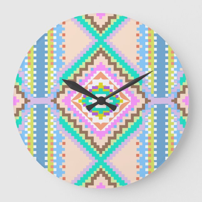 Electric Pastel Dream Kaleidoscope Large Clock (Front)