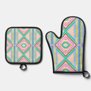 Electric Pastel Dream Kaleidoscope Oven Mitt & Pot Holder Set