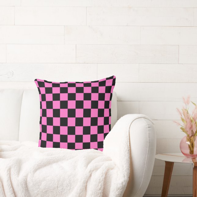 Electric Pink 80s Black Chequered Cushion (Couch)