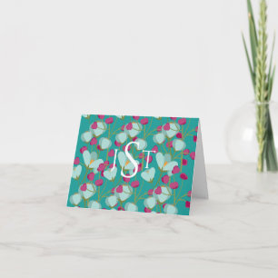 Electric Pink Deep Teal Floral Custom Stationery Thank You Card