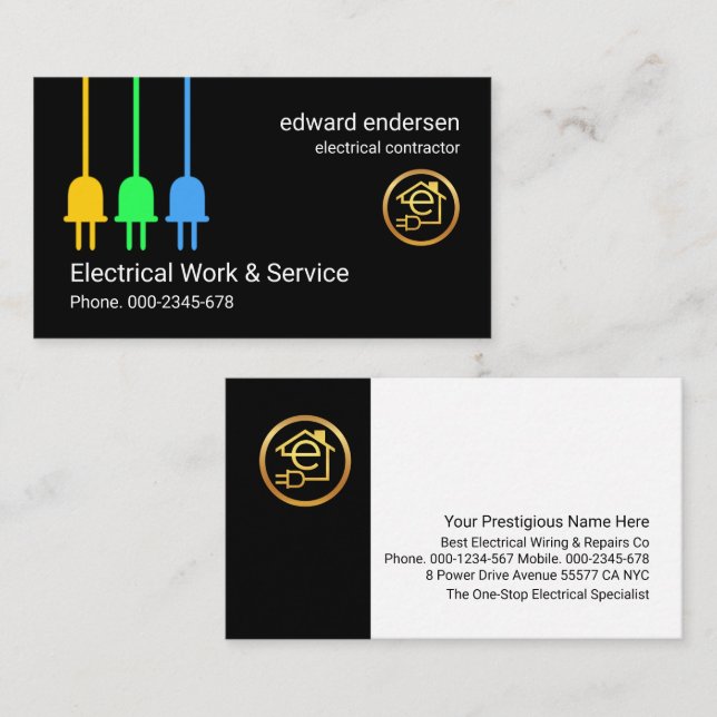 Electric Power Plugs Electrical Works Business Card (Front/Back)