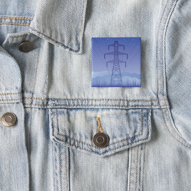 Electric Power Transmission Tower at Night Sky 15 Cm Square Badge (Creator Uploaded)