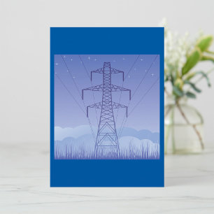 Electric Power Transmission Tower at Night Sky Invitation
