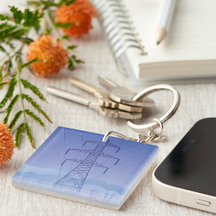 Electric Power Transmission Tower at Night Sky Key Ring
