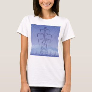 Electric Power Transmission Tower at Night Sky T-Shirt