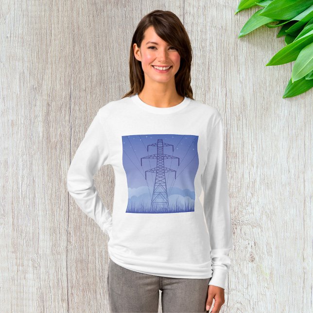Electric Power Transmission Tower at Night Sky T-Shirt (Creator Uploaded)