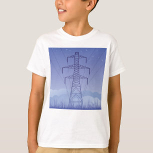 Electric Power Transmission Tower at Night Sky T-Shirt