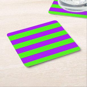 Electric Psychedelic Purple And Harlequin Green  Square Paper Coaster