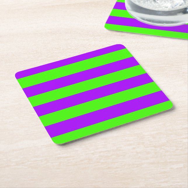 Electric Psychedelic Purple And Harlequin Green  Square Paper Coaster (Angled)
