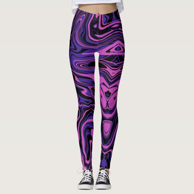 Electric Purple Abstract Fluid Pattern Leggings (Front)