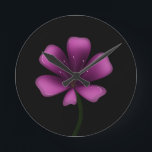 Electric Purple Glossy Bloom Moody Dark Botanical  Round Clock<br><div class="desc">Illuminate your style with this electric purple glossy bloom. Featuring a vibrant magenta palette and high-shine digital finish, this floral illustration stands out with sharp, clean lines and a moody black background. Perfect for fans of modern botanical art, vaporwave aesthetics, and dark garden decor. This striking violet blossom is designed...</div>