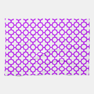 Electric Purple Quatrefoil Pattern Tea Towel