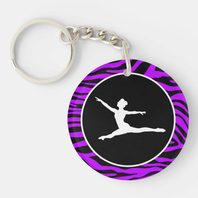 Electric Purple Zebra Stripes; Ballet Key Ring (Front)