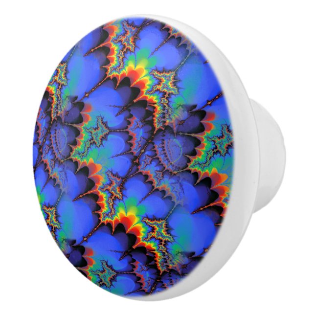 Electric Rainbow Waves Fractal Art Pattern Ceramic Knob (Right)
