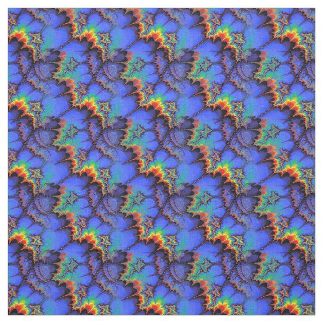 Electric Rainbow Waves Fractal Art Pattern Fabric (Swatch)