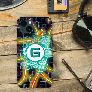 Electric rays, musical notes, custom monogram  iPhone 13 case