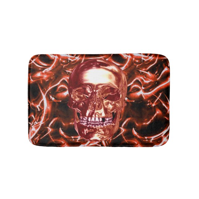 Electric Red Chrome Skull Bath Mat (Front)