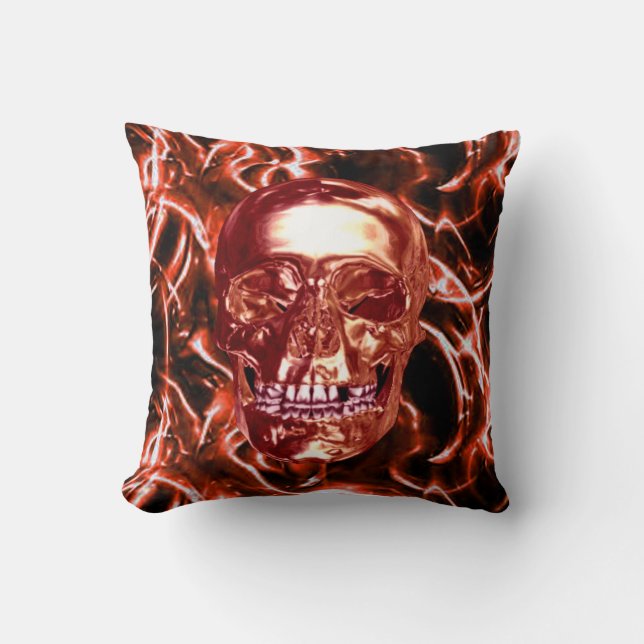 Electric Red Chrome Skull Reversible Pillow (Front)
