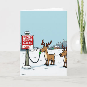 Electric Reindeer Parking Funny Christmas Card