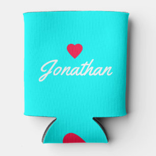 Electric Retro Cyan Vintage Heart Signature Can Cooler