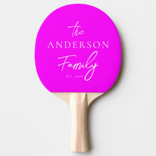 Electric Retro Pink Hand Written Family Name Ping Pong Paddle