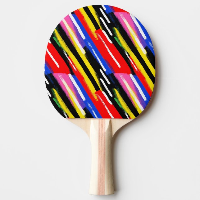 Electric Retro Stripe Slashes Ping Pong Paddle (Front)
