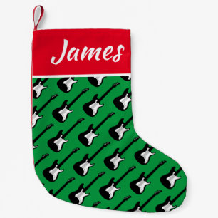 Electric rock guitar pattern custom name small christmas stocking