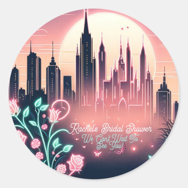 Electric Roses Futuristic  Neon Bridal Shower  Classic Round Sticker (Front)