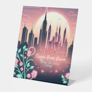 Electric Roses Futuristic  Neon Bridal Shower  Pedestal Sign