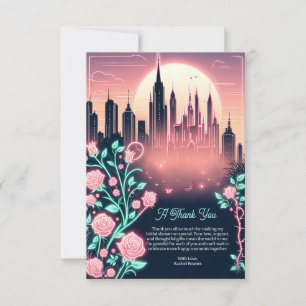 Electric Roses Futuristic  Neon Bridal Shower  Thank You Card