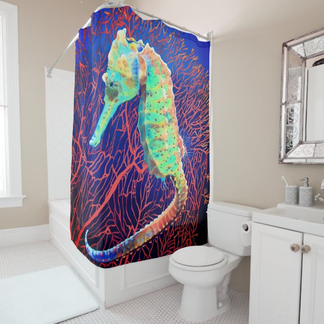 Electric Seahorse Shower Curtain (In Situ)