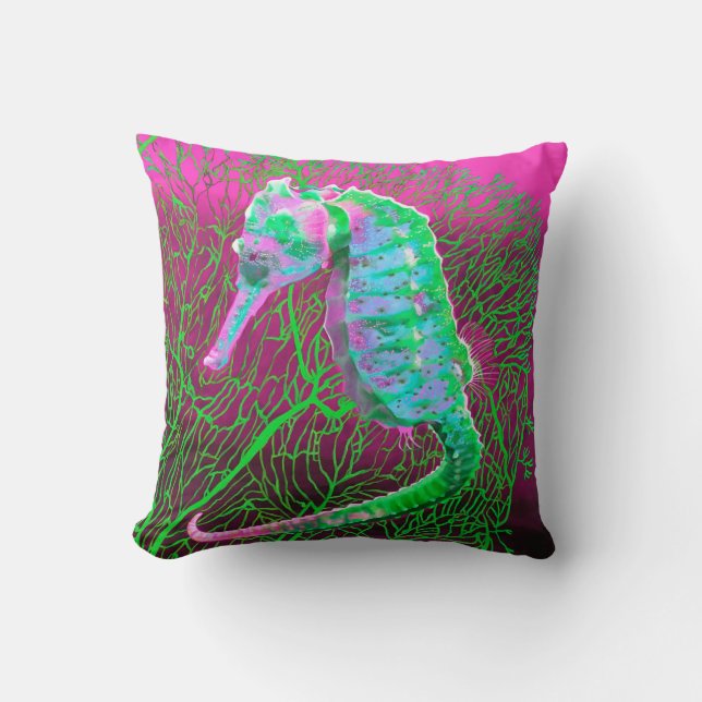 Electric Seahorse Throw Pillow (Front)