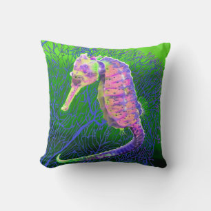 Electric Seahorse Throw Pillow