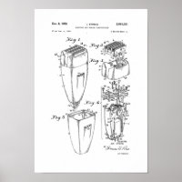 Electric Shaver Patent Poster Barber Shop Decor