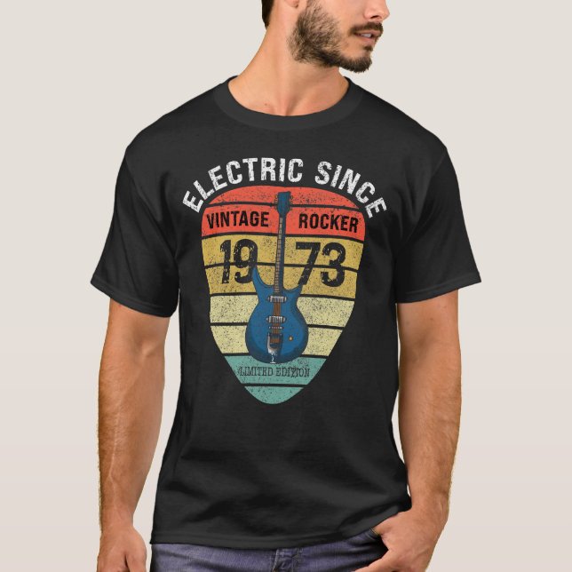 Electric Since 1973 Vintage Guitar Rocker T-Shirt (Front)