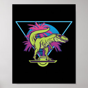 Electric Skateboard Modern Floating T-rex Retro On Poster