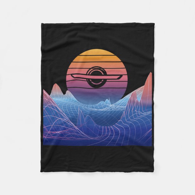 Electric Skateboard Vaporwave Retro Sunset Landsca Fleece Blanket (Front)