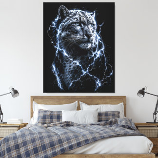 Electric Snow Leopard | Lightning Big Cat Portrait Canvas Print