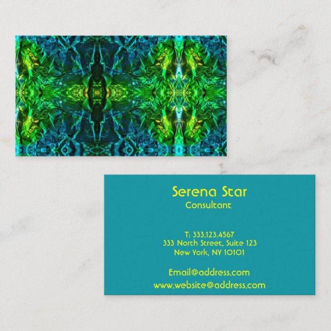 Electric Stain Glass Aqua Green Blue Geometric Business Card (Front/Back)