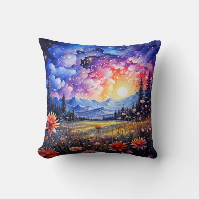 Electric Starry Night Sky Above Cushion (Front)