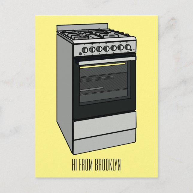 Electric stove cartoon illustration postcard (Front)