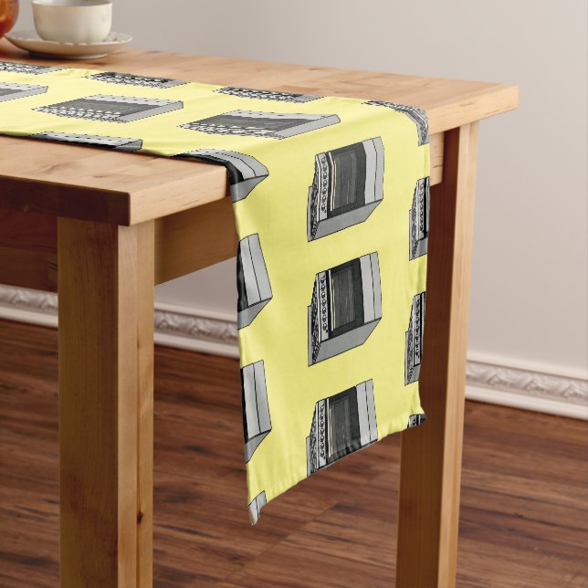 Electric stove cartoon illustration short table runner (In Situ)