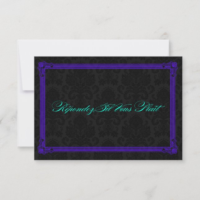Electric Teal & Purple Poster Style Wedding RSVP Card (Front)