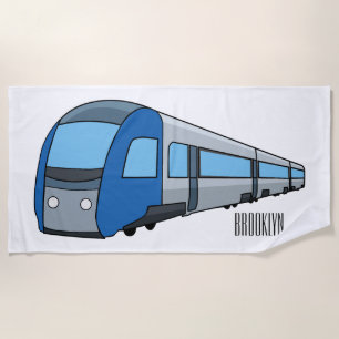 Electric train cartoon illustration beach towel