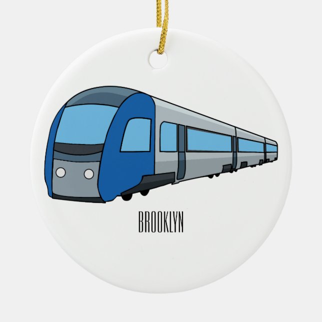Electric train cartoon illustration ceramic tree decoration (Front)