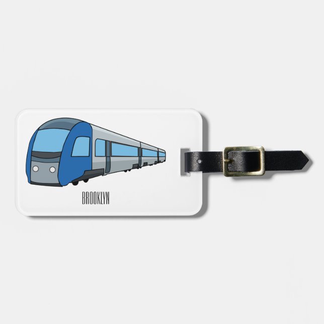 Electric train cartoon illustration luggage tag (Front Horizontal)