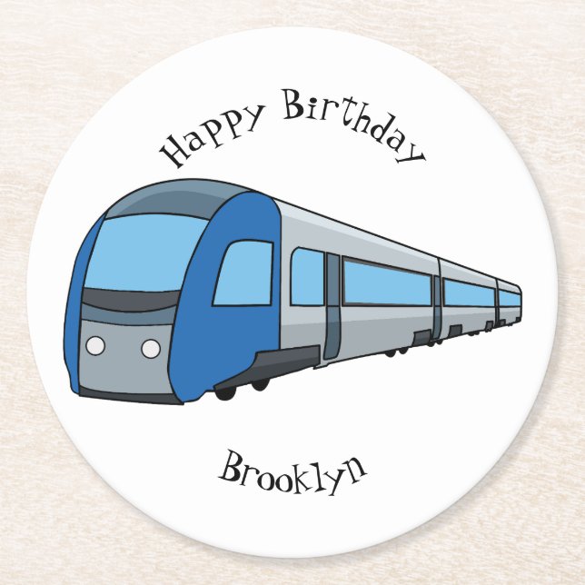 Electric train cartoon illustration round paper coaster (Front)